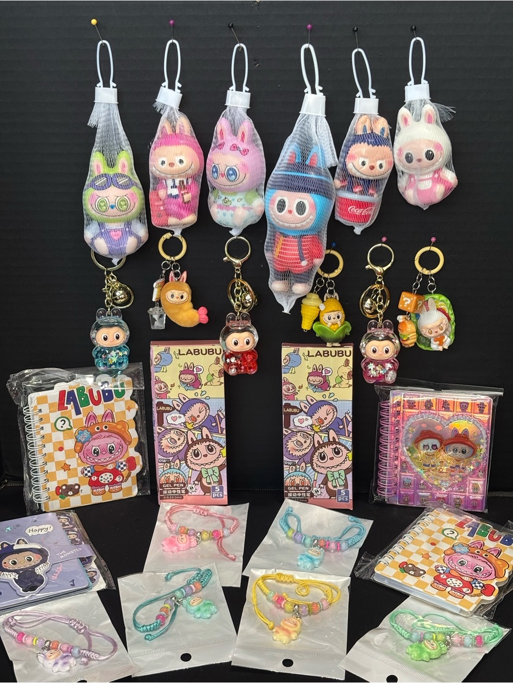 LABUBU BUNDLE SET, SQUISHY, KEYRING, NOTE BOOKS, BRACELETS, 10PC SET PENS